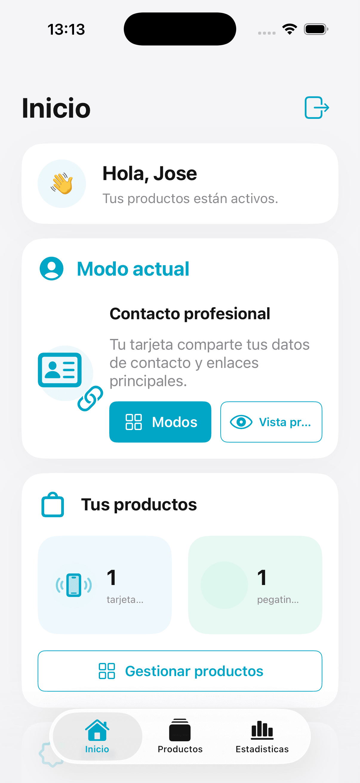 Pantalla de inicio de BotecTarjetas en iPhone