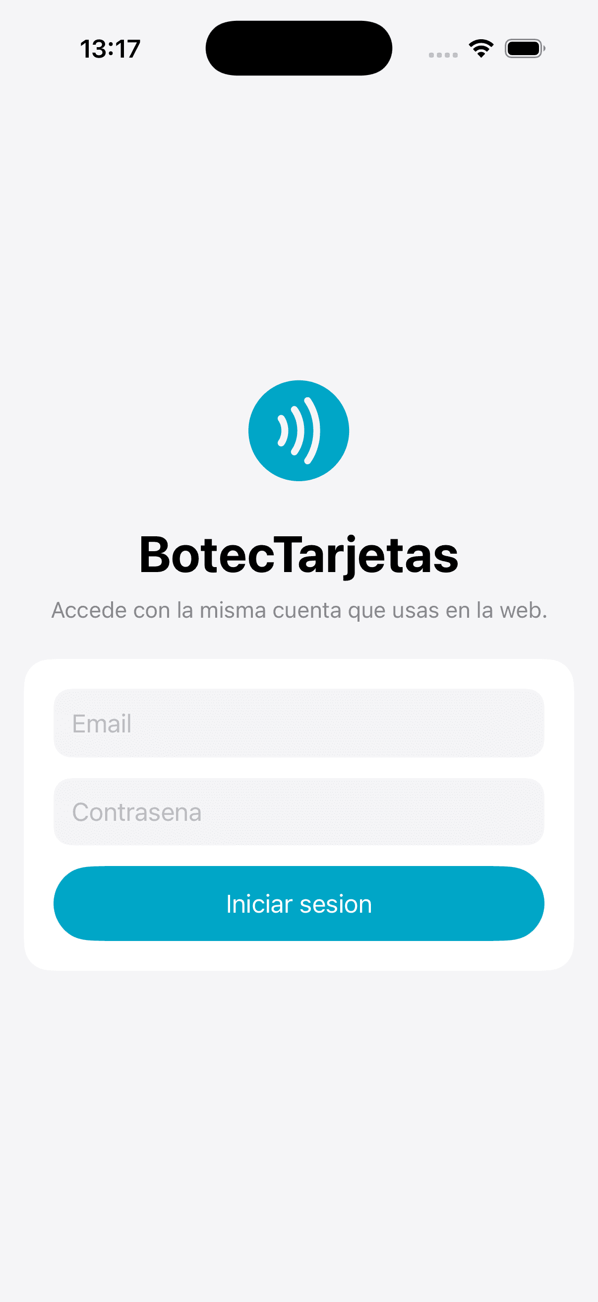 Login de BotecTarjetas con la misma cuenta de la web