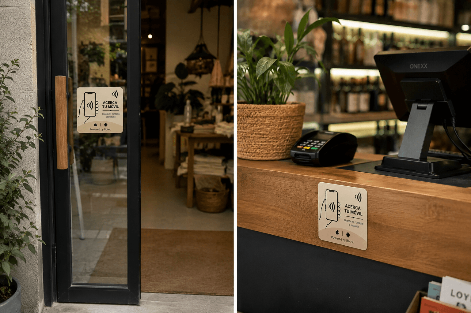 Pegatinas Botec en puerta y mostrador de comercio
